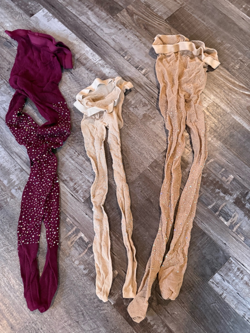 Sheer Rhinestone-Embellished Tights - Nude & Berry